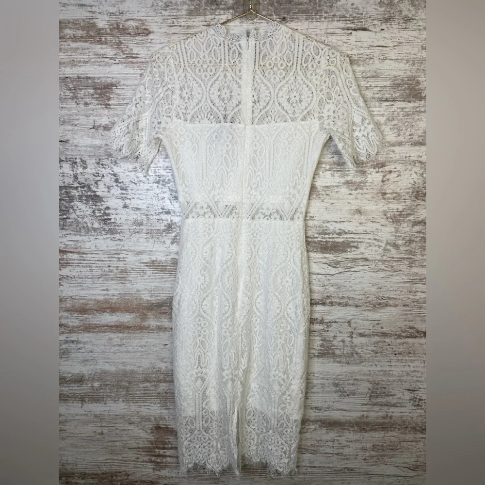 Lulus Remarkable White Sheer Lace Short Sleeve Mini Dress Sz‎ XS LIKE NEW!